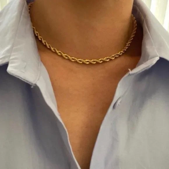 New 18k Gold Twisted Cuban Chain Necklace, nice ChainNecklac, wow ChainNecklac - Picture 2 of 5